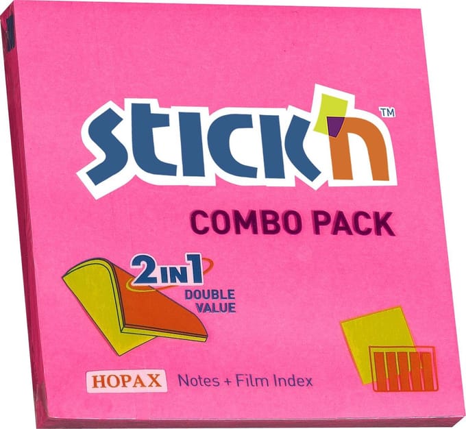 Stick'n Sticky Notes - 76x76mm - Neon Magenta - Film Index - 25 Notes