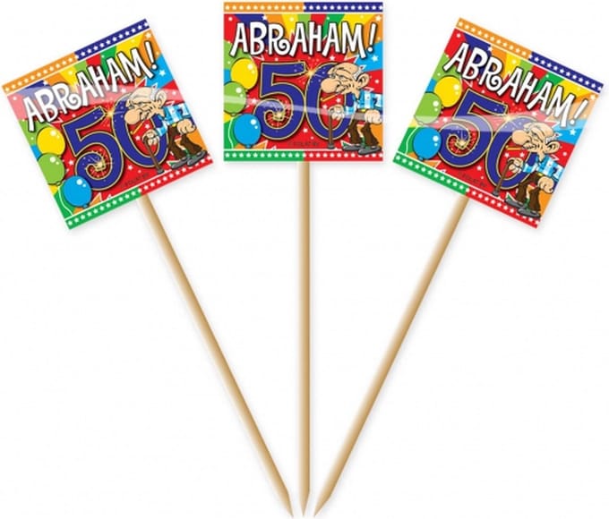 Cocktailprikkers Abraham - 50 jaar- 50x stuks - Leeftijd Feestartikelen en tafel versiering