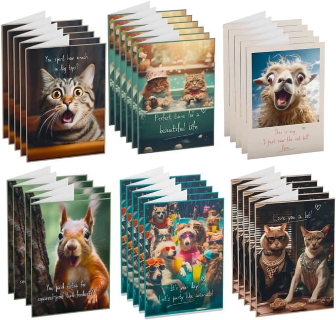 Set van 60 Luxe Ansichtkaarten met Dieren Dessins - Diverse Ontwerpen Wenskaarten