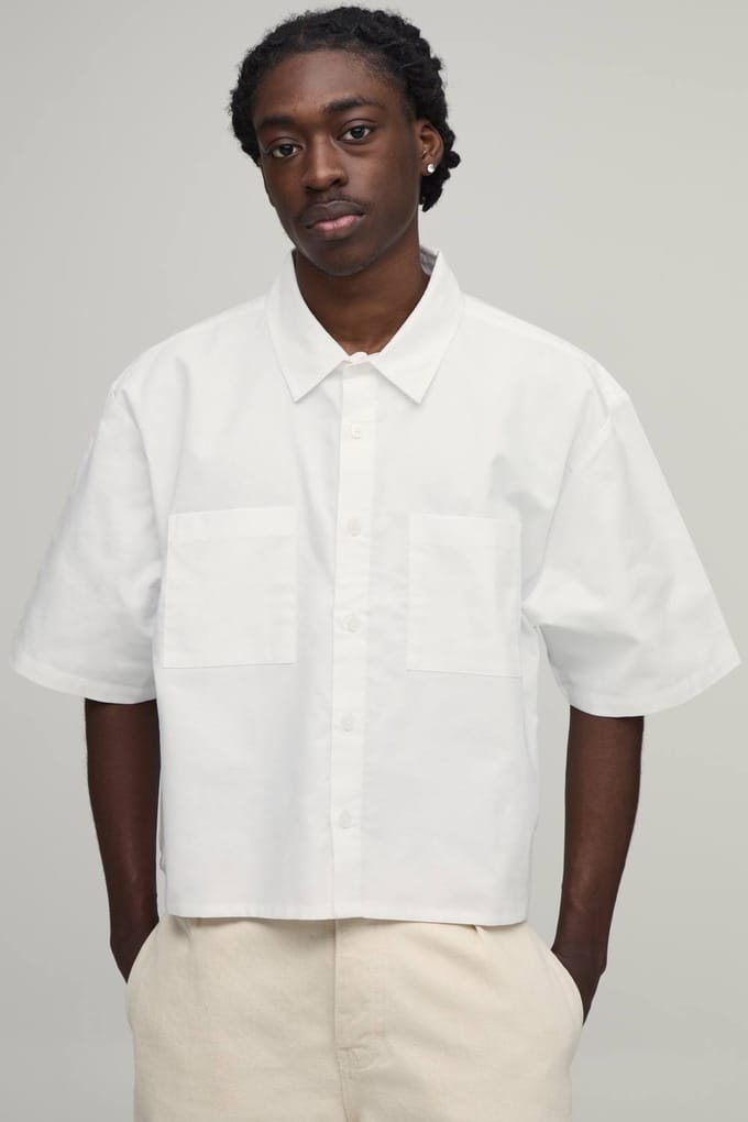 Oversized Crop Half Sleeve Oxford Shirt | White | Size Medium
