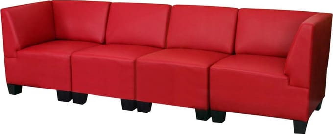 Modulaire 4-zits bank Lyon, kunstleer ~ rood, hoge armleuningen