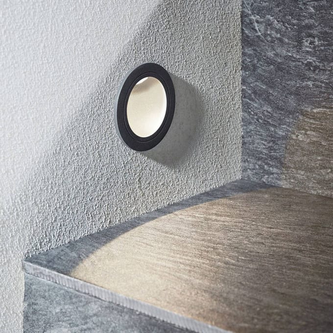 Lucande LED wand inbouwlamp Pordis, IP65, rond