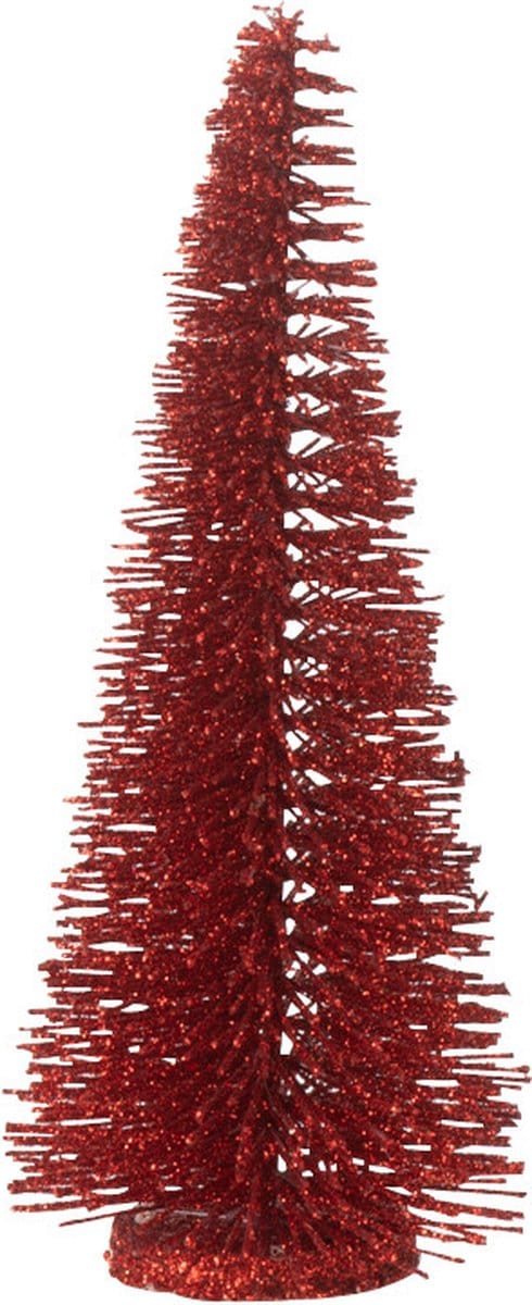J-Line decoratie Kerstboom Glitter - kunststof - rood - small