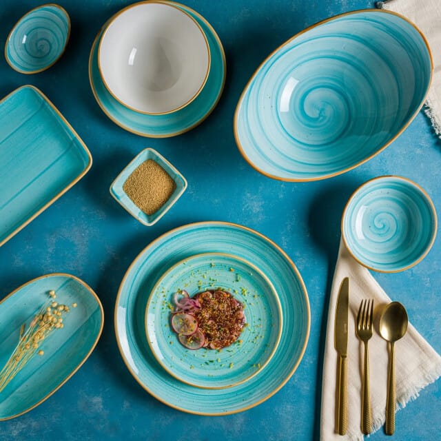 Bonna Pastabord - Aqua - Porselein - 27 cm (450cc) - set van 2