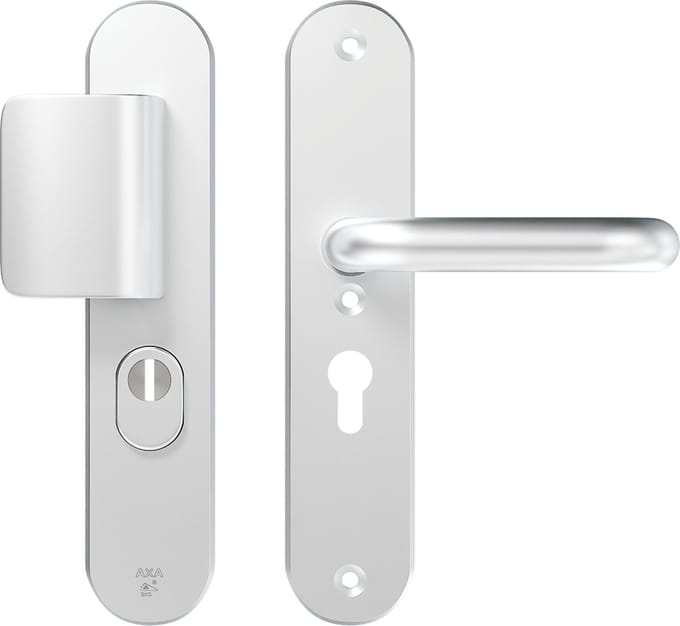 AXA Veiligheidsbeslag (Oval Plus) Aluminium glad: Duwer-Kruk (model D-duwer/U) PC55 met kerntrekbeveiliging SKG***