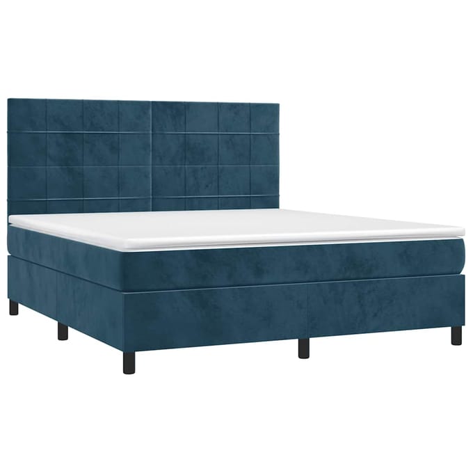 vidaXL - Boxspring - met - matras - en - LED - fluweel - donkerblauw - 160x200 - cm