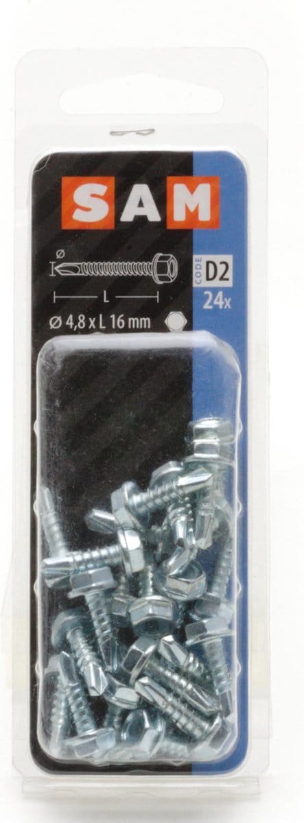 24x SAM Zelfborende schroef zeskantkop 4,8x16mm D2 816090