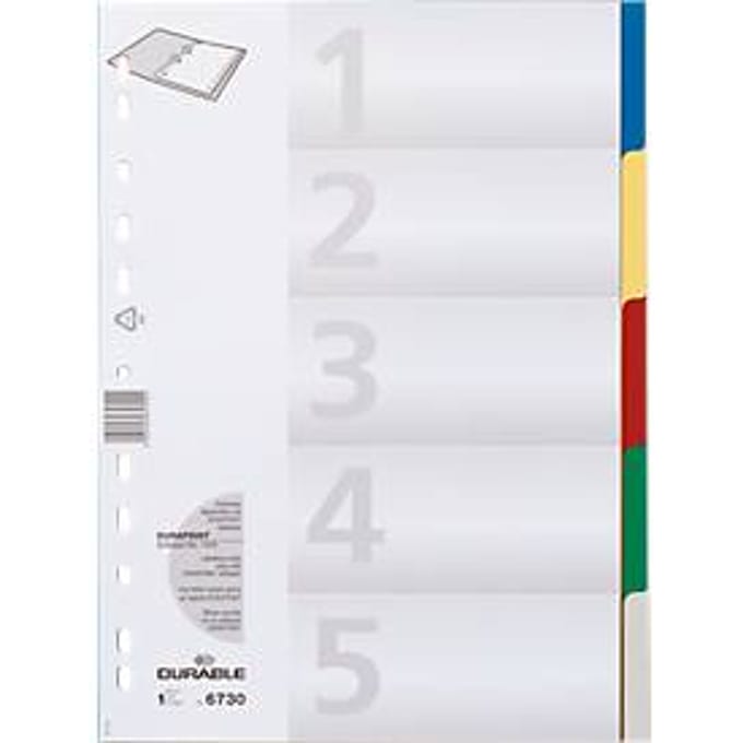 Durable 6730 Register DIN A4 blanco Polypropyleen Meerdere kleuren 5 tabbladen 673027
