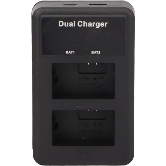 Dubbele USB-batterijlader voor NP FW50 voor A6000 A6400 A7m2 A7r2 S2 A6300 A6100 A5100 Zve10 Camera black