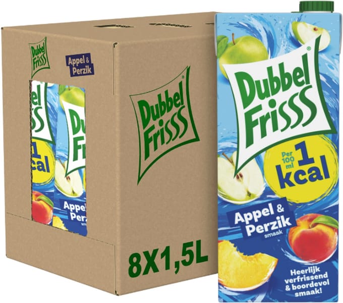 Dubbelfrisss - Frisdrank - Appel-Perzik - 1KCAL - 8 x 1,5L