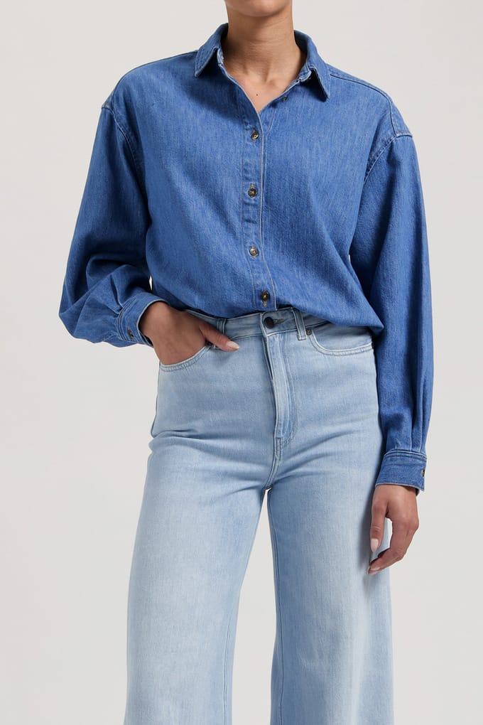 Mud Jeans Reese Denim Shirt - Medium Stone Medium Stone Taglia: S | Magliette intime Outlet | Donna | Blu