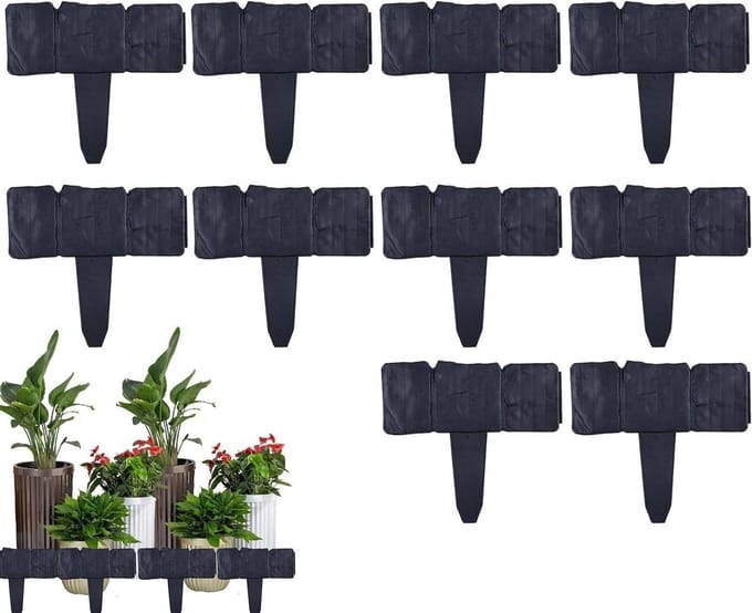Kunststenen Borderrand - Tuinafscheiding Panelen - Tuin Organiseren - Graafvrij Systeem - Set van 10 - Zwart