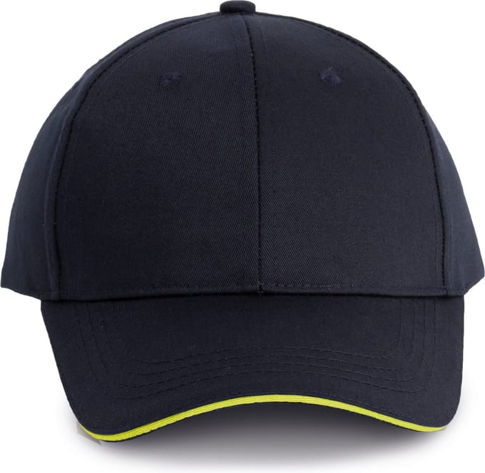 WK. Designed To Work Contrasterende sandwichpet 6 panelen Oeko-Tex WKP145 - Navy / Fluorescent Yellow - One size
