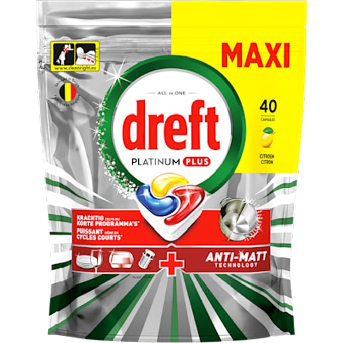 Dreft Platinum Plus Vaatwastabletten Citroen - Anti-Dofheidstechnologie - 40 stuks