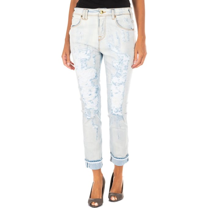 Lange denim broek met rechte zoom gesneden 10DBF0667 vrouw