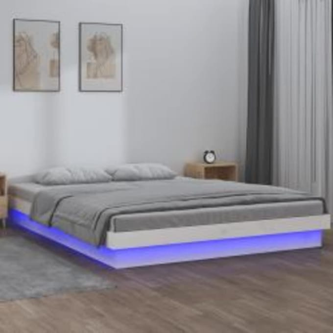vidaXL - Bedframe - LED - massief - hout - wit - 140x200 - cm