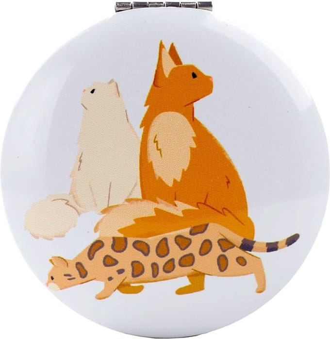 Spiegeltje Make-Up Compact Klep - Feline Fine Cats - Groen - 6.5x6.5x1cm