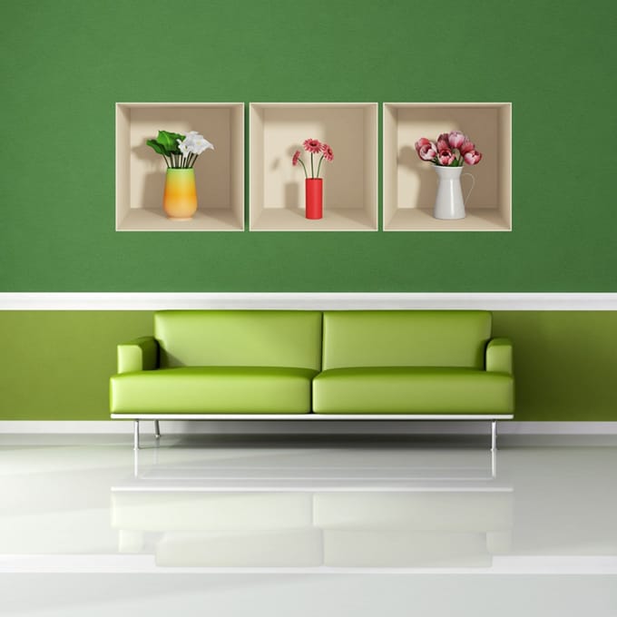 3D-bloemsticker, wit, rood en roze, 30 x 90 cm