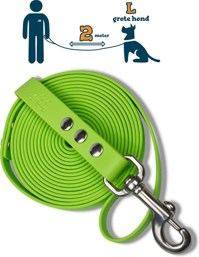 Miqdi hondenriem – BioThane® - lichtgroen – 2 meter lang – 19mm breed – L/XL - grote hond
