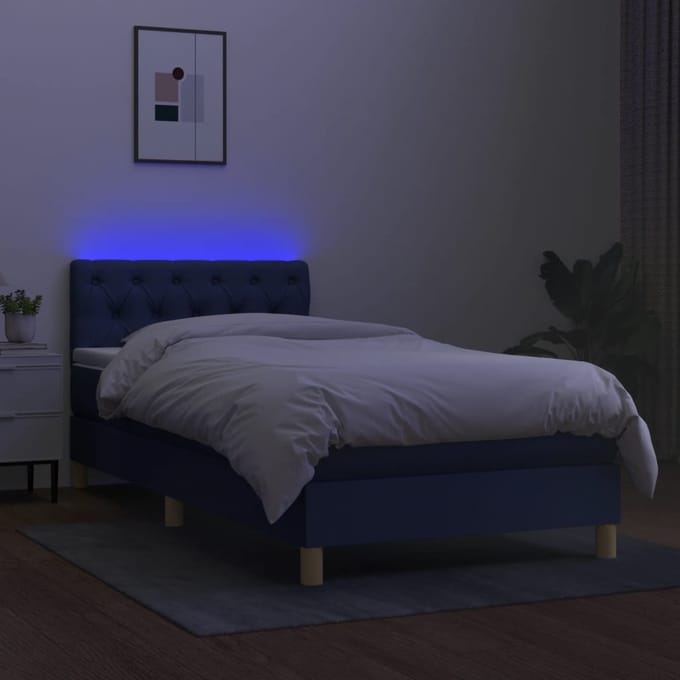 vidaXL - Boxspring - met - matras - en - LED - stof - blauw - 80x200 - cm