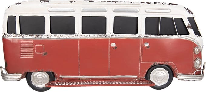 Clayre & Eef Wanddecoratie 89*15*40 cm Rood Ijzer Bus Muurdecoratie Wandversiering