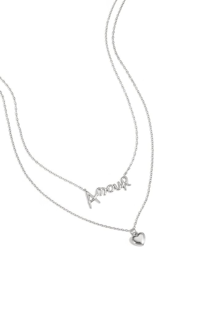 Bijoutheek Collier Dubbel Hart Amour Zilverkleurig