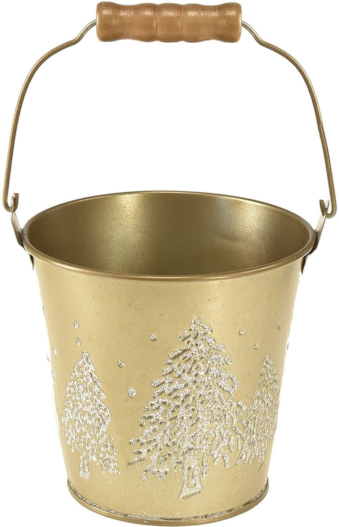 Metalen emmer kerstboomplanter goud Ø12cm H11,5cm