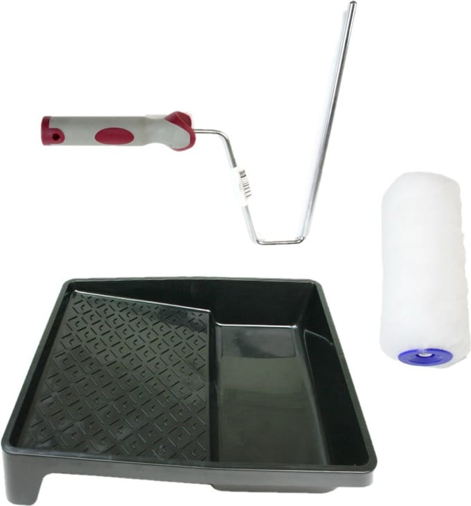 Verfroller anti spat lakroller profi schilderset met softgrip beugel en verfbak 18 cm