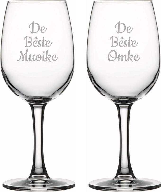 Gegraveerde witte wijnglas 26cl De Bêste Muoike-De Bêste Omke