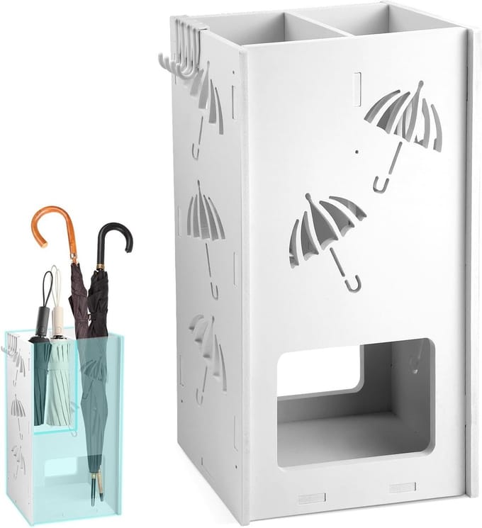 Paraplustandaard - Parapluhouder - Paraplu's Opbergen - Dubbele Vakken - 25 x 43 x 15 cm - Wit