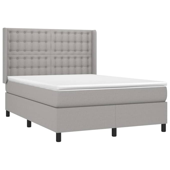vidaXL - Boxspring - met - matras - stof - lichtgrijs - 140x190 - cm