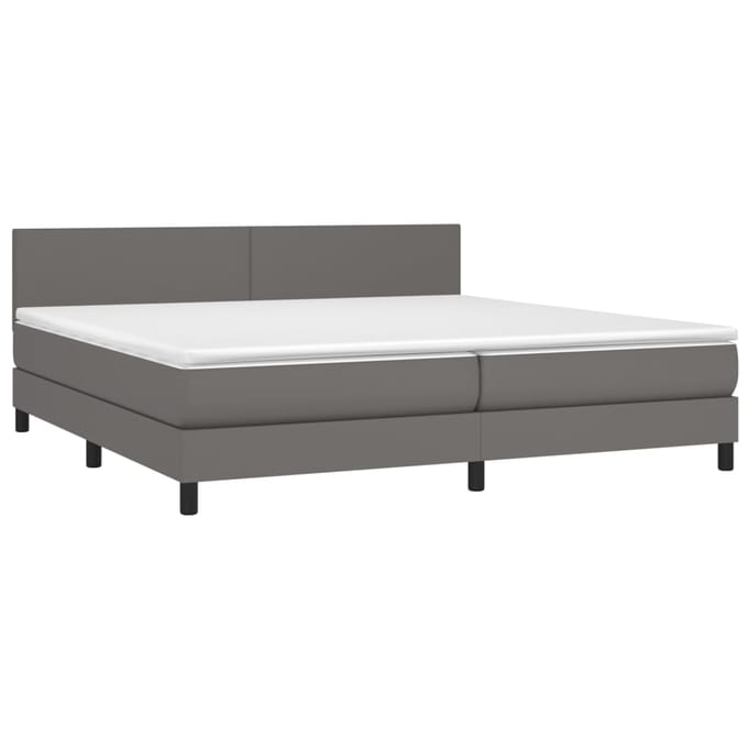 vidaXL - Boxspring - met - matras - en - LED - kunstleer - grijs - 200x200 - cm