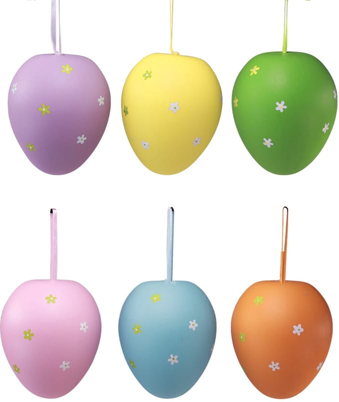 Paaseieren hangende plastic eieren 6,5x10cm 6 st, 6 Stück