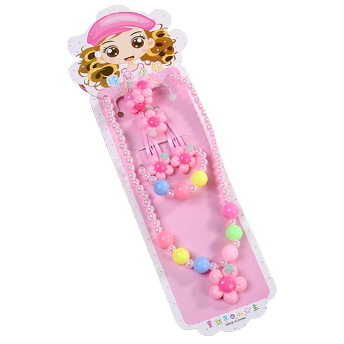 Fako Bijoux® - Kindersieraden Set - Kinderketting & Armband - Plastic - Bloemetjes - Lichtroze