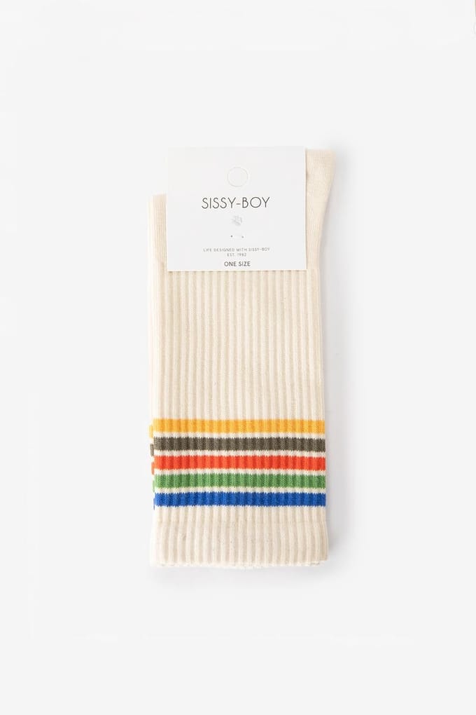 Sissy-Boy - Beige sokken met regenboog strepen