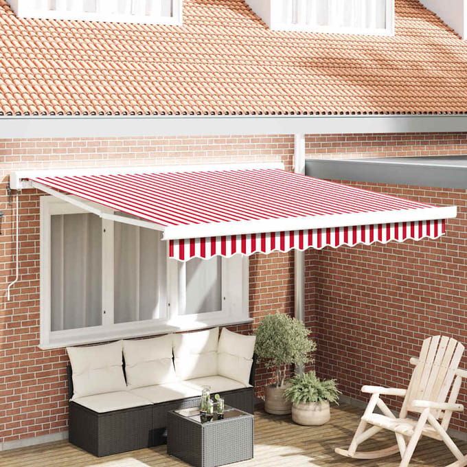 vidaXL - Uitschuifbare - luifel - Rood - en - Wit - 300 - x - 250 - x - 165 - cm