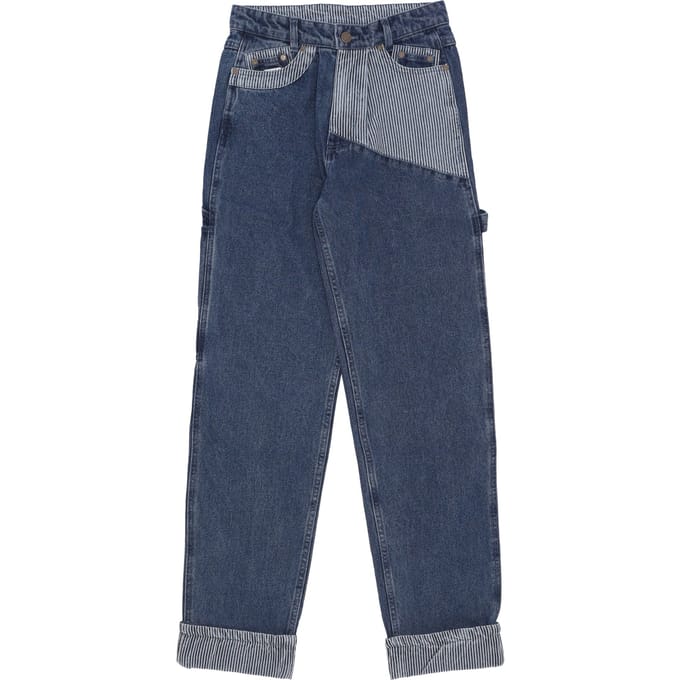 Herenjeans Og Stripe Block Denim Baggy Workwear-broek blauw/wit