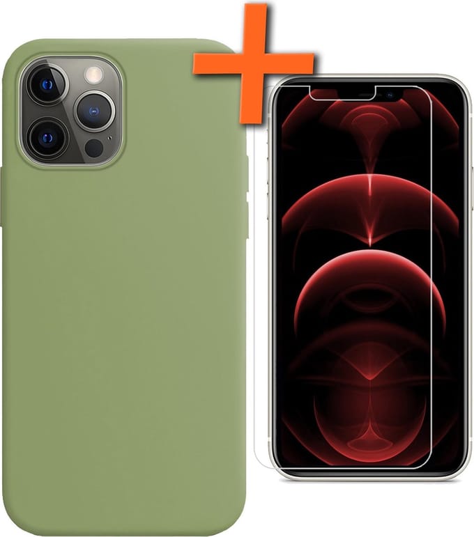 Hoes - Met Screenprotector - Geschikt voor Apple iPhone 13 Pro Max - Sterk & Shockproof - Back Cover - Siliconen Case - Telefoon Hoes - Groen