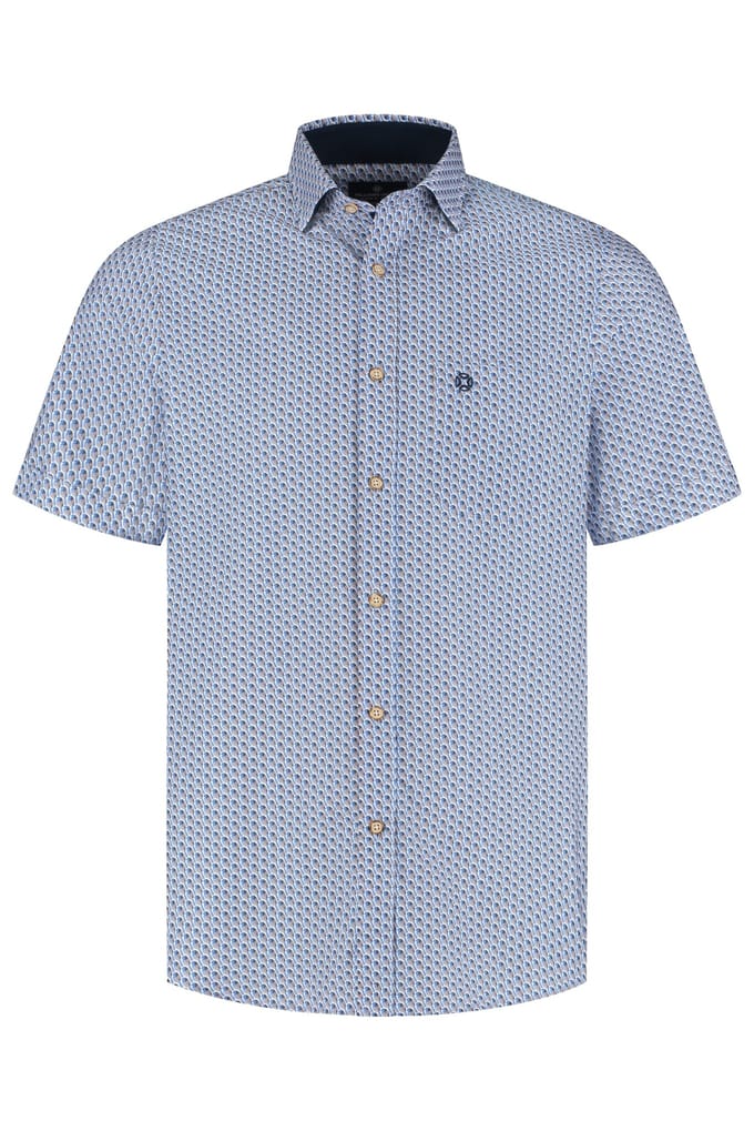Fellows United Fellows United Korte Mouw Overhemd Birds Mid Blue  XL