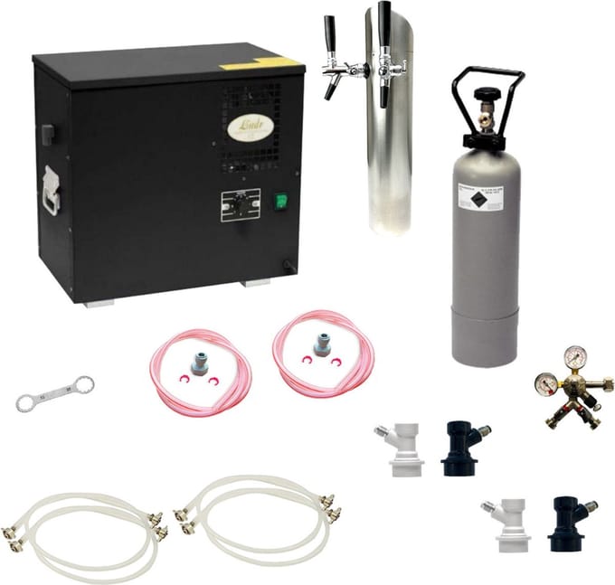 Complete Set - Biertap AS-40, 2-kraans - Waterbadkoeler - Thuistap - Bierkoeler - met 2x NC Adapter