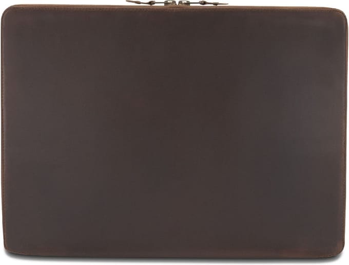 BUCKLE & SEAM Leren Laptoptas met laptopvak Ralph Dot Leather Laptop Case Brown Donkerbruin