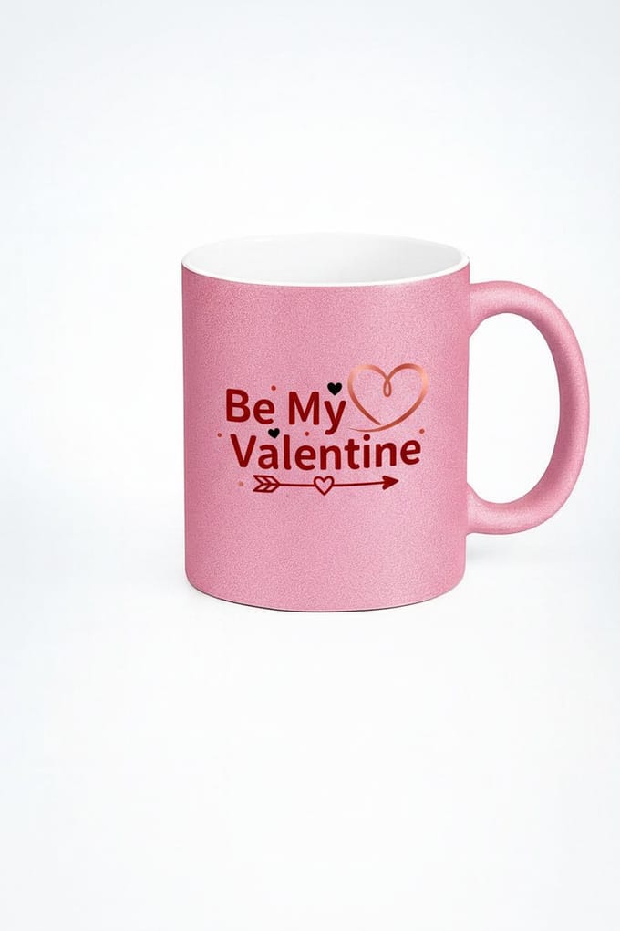 Roze Glitter 'Be My Valentine' Mok - Romantisch Valentijn Cadeau Beker