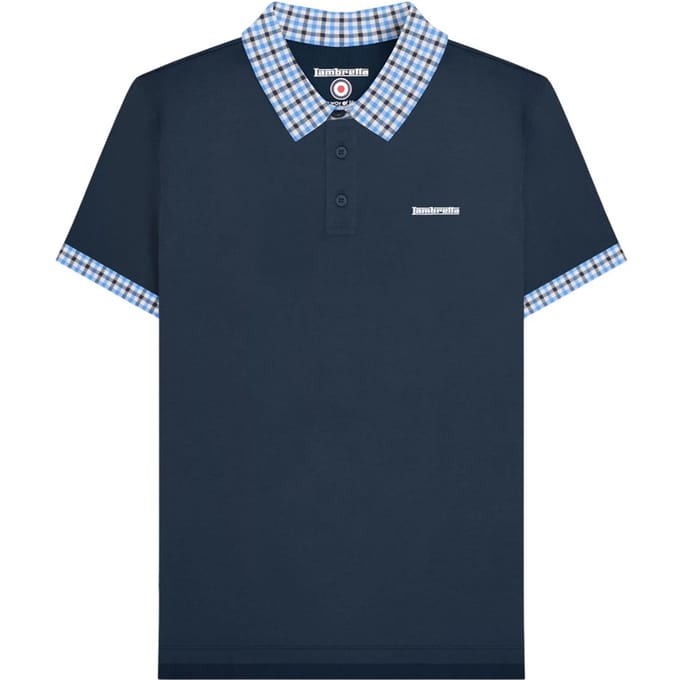 Lambretta Heren Gingham Kraag Groot & Lang Poloshirt (Zwart)