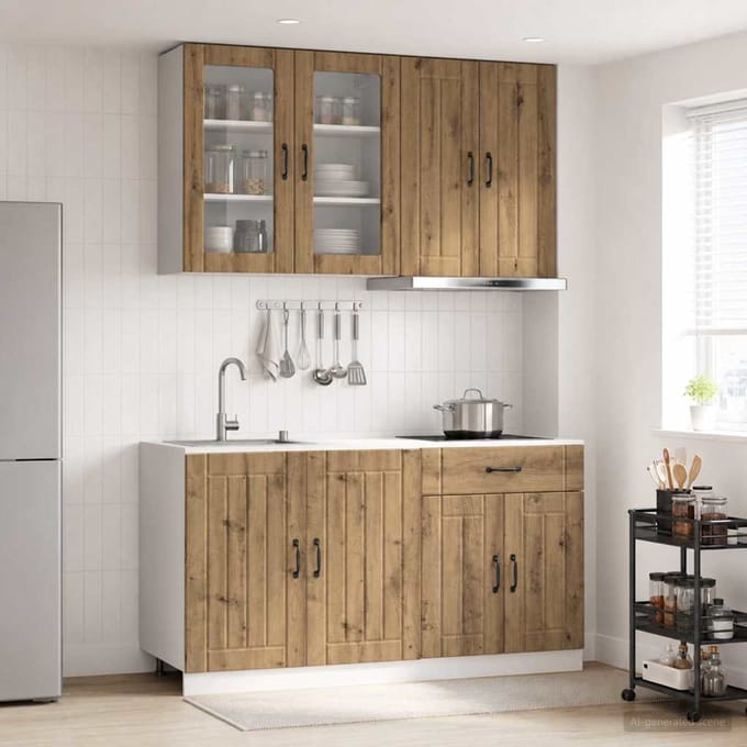 vidaXL - Keukenblok - LUCCA - 4 - st - Artisanaal - eiken - Bewerkt - hout