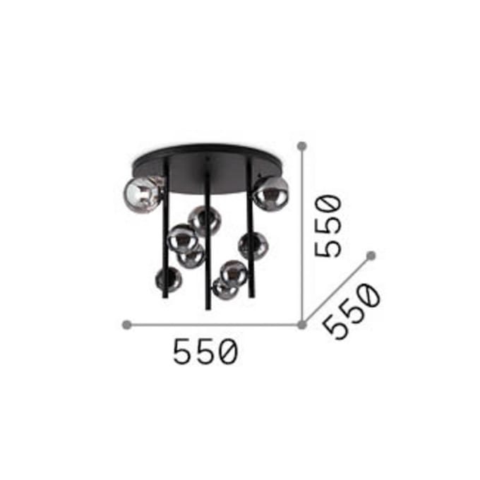 IDEAL LUX plafondlamp Perlage zwart/wit, Ø 50 cm, 9-lamps