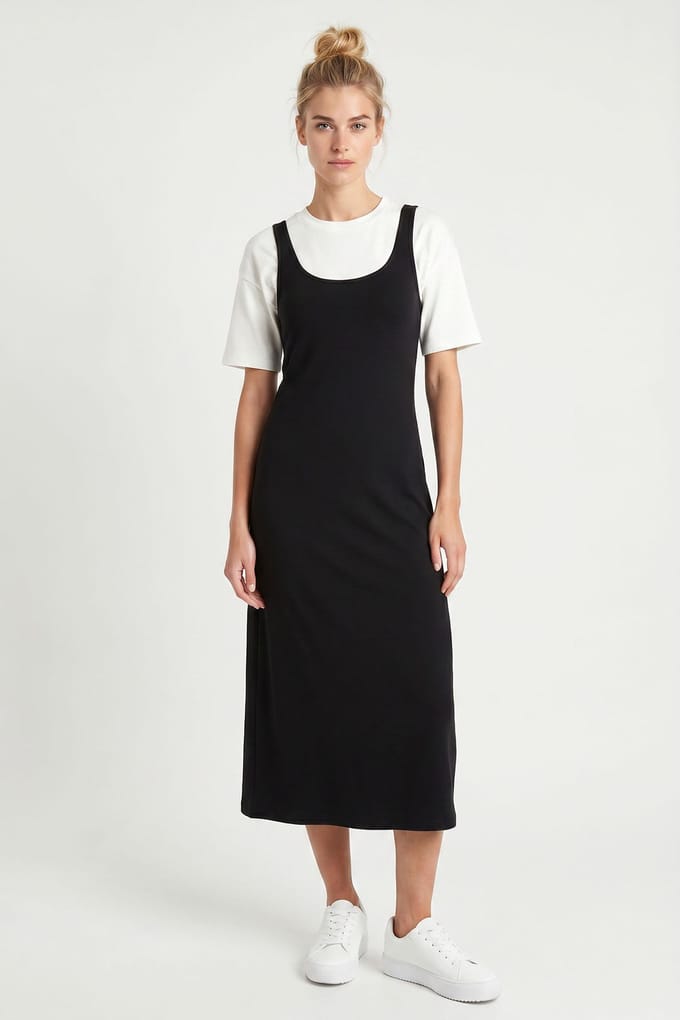 Dames Mouwloze Midi Jersey Camisole Jurk