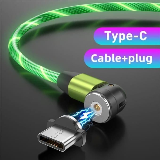USB Type-C-kabel - Groen - Type C-1m - Snel opladen - Roterende LED-verlichting - Aansluitingen