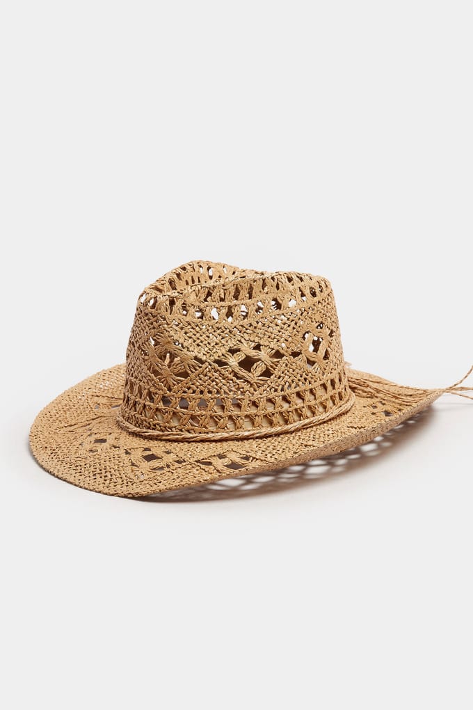 Yours Cowboyhoed Van Stro Met Geweven Strikdetail In Bruinsize One Size