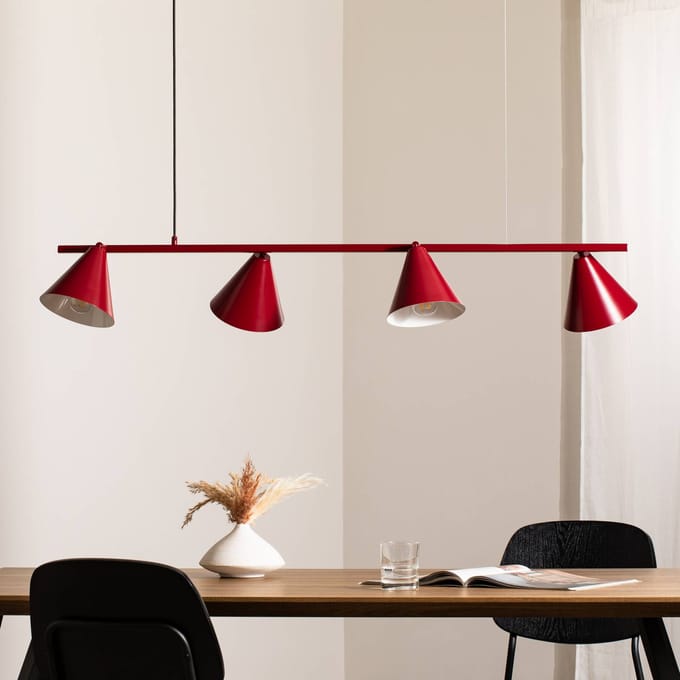 ALDEX Hanglamp Form 4, rood, metaal, 4-lamps, kegelvormig, E27