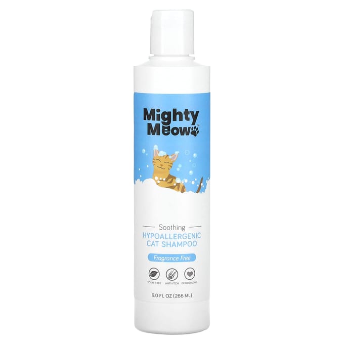 Mighty Mutt, Mighty Meow, Shampoo pour chat hypoallergénique, Sans parfum, 9 fl oz (266 ml) white